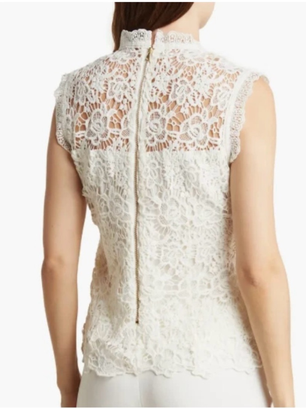 Nanette Lepore Lace Blouse Women S Ivory Floral Crochet Sleeveless Mock Neck - Picture 7 of 7